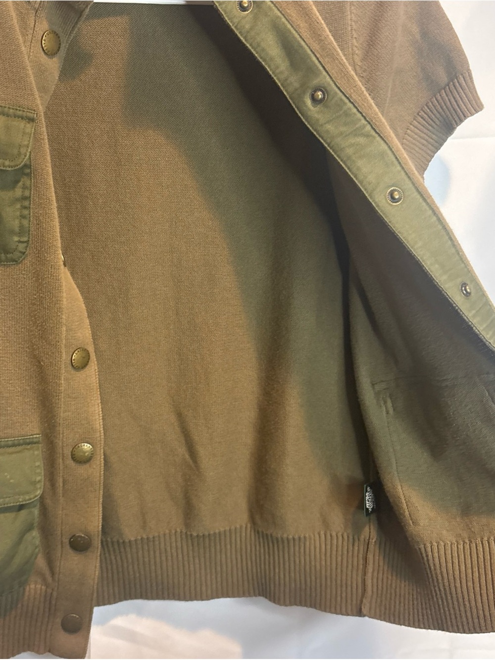Ralph Lauren Brown Knit Short-Sleeve Cardigan with Olive Patch Pockets - Picture 10 of 12